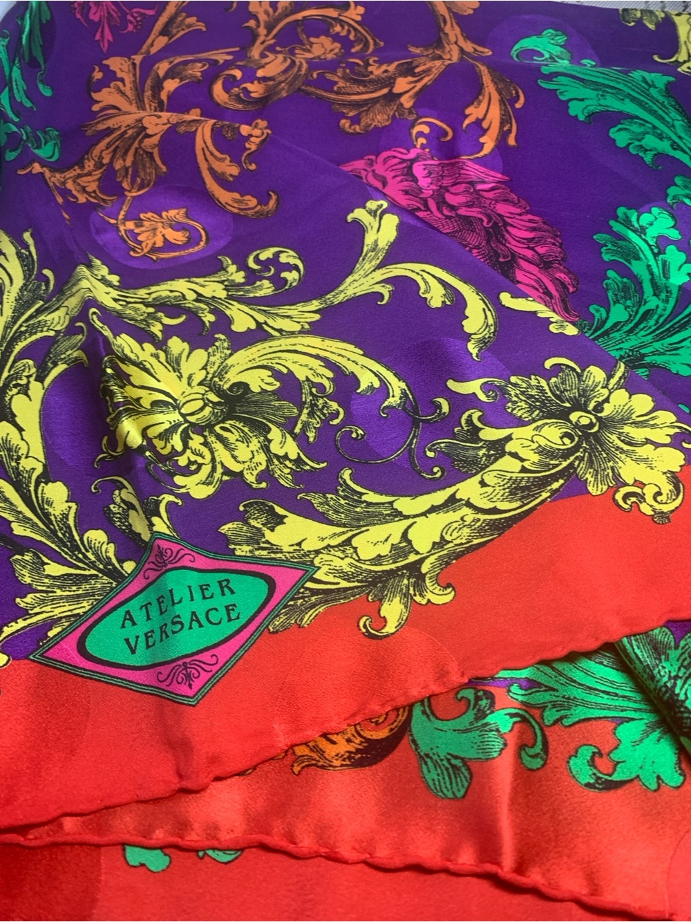 Atelier Versace Bold Baroque Silk Scarf - Purple, Red, Yellow, Green